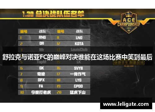 舒拉克与诺亚FC的巅峰对决谁能在这场比赛中笑到最后